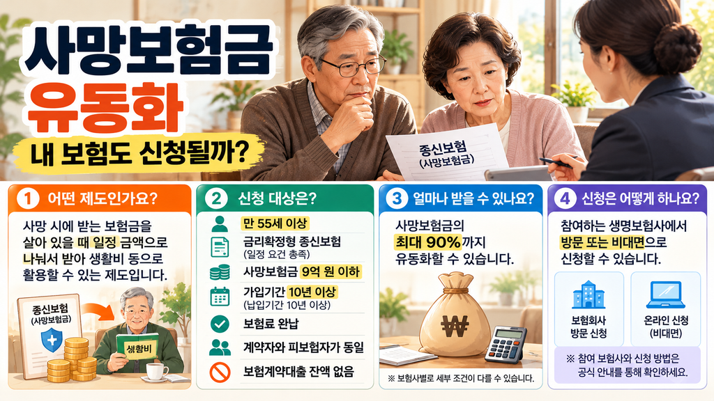 사망보험금 유동화 신청자격 확인하기 1 사망보험금 유동화 안내 인포그래픽